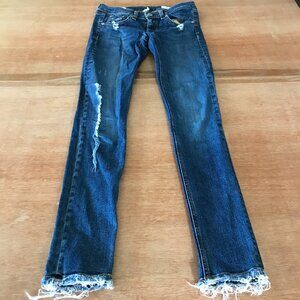 Rag & Bone Skinny Jeans Women 26 Blue Low Rise Distressed Raw Hem Medium Wash